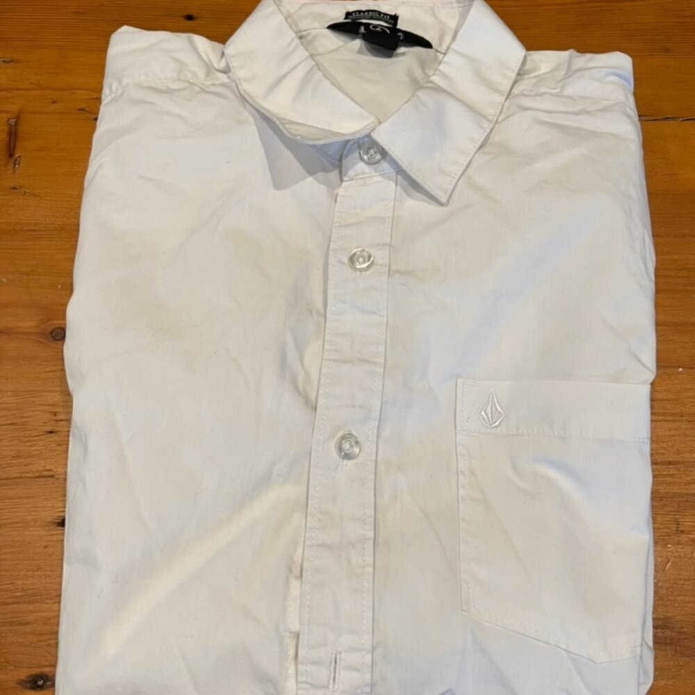 Volcom Button Down Shirt White Short Sleeve - Large